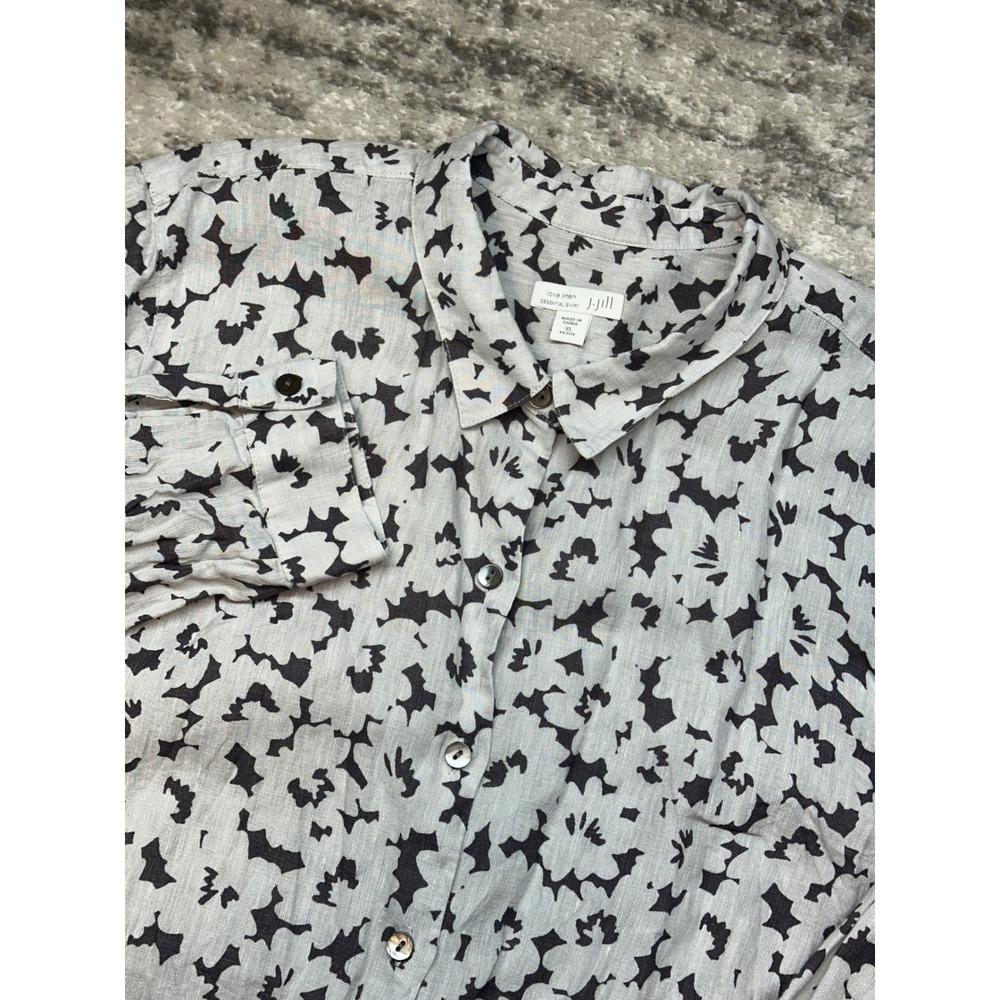 J. Jill Button Down Shirt Women XL Petite Gray Black Floral Love Linen Essential